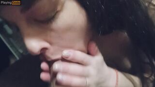 Oral in the kitchen from a youthful slim brunette hair - PlayingGods