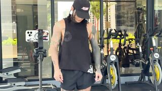 A perspired, rock hard dude at the gym asks a neighbour in the building to smell his ramrod so this guy can bang her later.