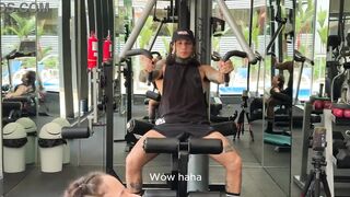 A perspired, rock hard dude at the gym asks a neighbour in the building to smell his ramrod so this guy can bang her later.