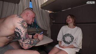 Unexpected teen sex on the educate. Soaked T-shirt.