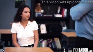 Small Lalin girl teen step daughter gets railed by large shlong step daddy after class