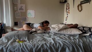 This chab wakes up to his schlong and balls in my throat