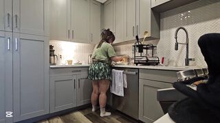 Thick & curvy stoner Cleans apartment, Smokes & gets bare