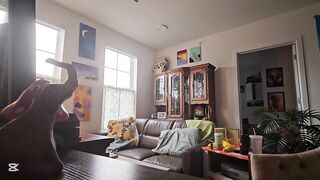 Thick & curvy stoner Cleans apartment, Smokes & gets bare