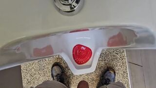Uncut Pissing in a Public Urinal at a Gas Station