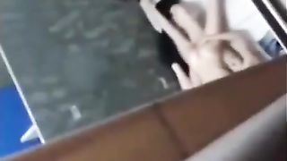 Desperately horny lesbians trib in public bathroom
