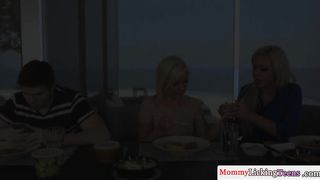 Bigbooty stepmom tempts teen into lesbian sex