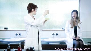 Scientist babe orally pleasured and massaged