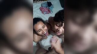 Sexy trio I cum on 2 sweethearts's faces.