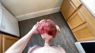 Roxan Reeves stops washing dishes to get a mouth pie in the kitchen oral job sloppy deepthroat fellatio