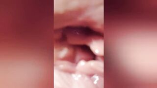 POV looking inside my stepsisters twat during the time that I play with her soaked vagina , squirting slut