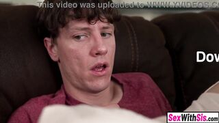 Concupiscent tiny blond step sister bangs her fresh large penis step brother behind step mommys back