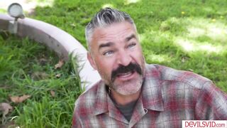 Scarlett Alexis is not waring pants. Charles Dera can not aid staring at her snatch. The oriental chick flirts with the grandad, and have him bang her butt.