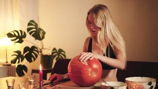 Cozy Halloween Pumpkin Carving with Your Girlfriend