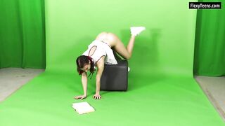 Talented undressed gymnast Kim Nadara widening legs