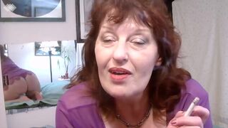 V 368 Curvy Dawn smokin' in purple sheer robe with an climax to chase