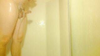 Joy pissing in the shower previous to I cum