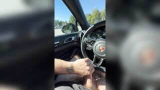 Wanking in public parking lot. Cum on Porsche steering wheel.