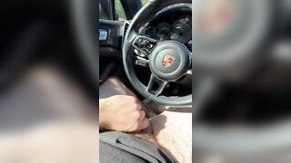 Wanking in public parking lot. Cum on Porsche steering wheel.