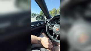 Wanking in public parking lot. Cum on Porsche steering wheel.