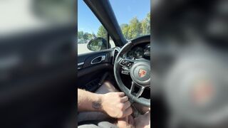 Wanking in public parking lot. Cum on Porsche steering wheel.
