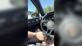 Wanking in public parking lot. Cum on Porsche steering wheel.