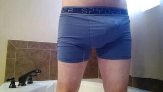 Pissing throughout cum filled boxers