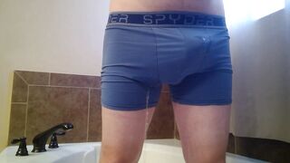 Pissing throughout cum filled boxers