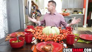Cuckold spouse sharing wife with Thanksgiving Day guest