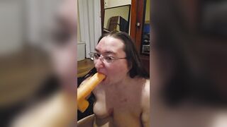 Brunette hair big beautiful woman works on some mouth training