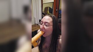Brunette hair big beautiful woman works on some mouth training