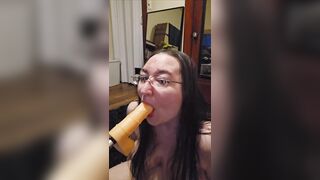 Brunette hair big beautiful woman works on some mouth training