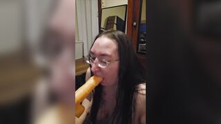 Brunette hair big beautiful woman works on some mouth training