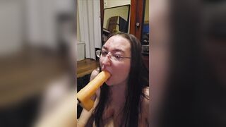 Brunette hair big beautiful woman works on some mouth training