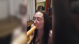 Brunette hair big beautiful woman works on some mouth training