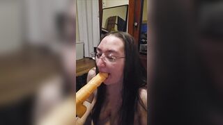 Brunette hair big beautiful woman works on some mouth training