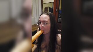 Brunette hair big beautiful woman works on some mouth training