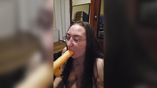 Brunette hair big beautiful woman works on some mouth training