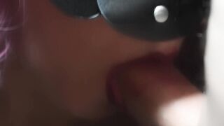 CLOSE UP: Carnal oral-sex ends in large spunk fountain - side view