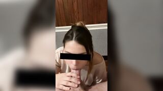 smutty talking vehement cock-sucker swallows dad's cum