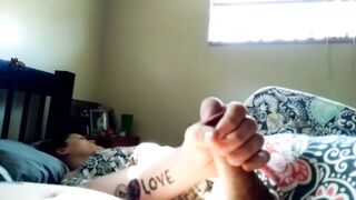 Wanking next to Autumn whilst this babe in couch