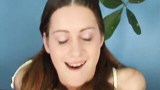 Brunette hair teen gets her booty spanked whilst this babe rides a giant dude with large rod