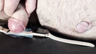 Jizz flow on Girlfriend's Apple See with Soft Pink Band