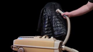 Vacuuming Girlfriend's Ebony Titanium Down Jacket with Electrolux AP200