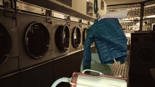 Vacuuming Girlfriend's Emoi Blue Down Jacket with Vintage Electrolux