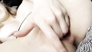 masturbating my moist snatch and making myself squirt with four fingers