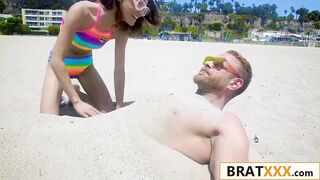 Sandy Hookup Ends with a Large Knob Surprise for a Beach Beauty