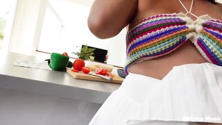 !!!!!SAUSAGE PARTY!!!! My WIFE'S BREASTY most good ALLY needs assist in the kitchen.