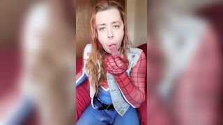 Spider-Trans drools all over pink sex tool