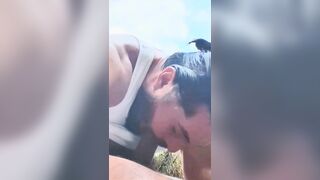 SelfSuck Cum by the pond